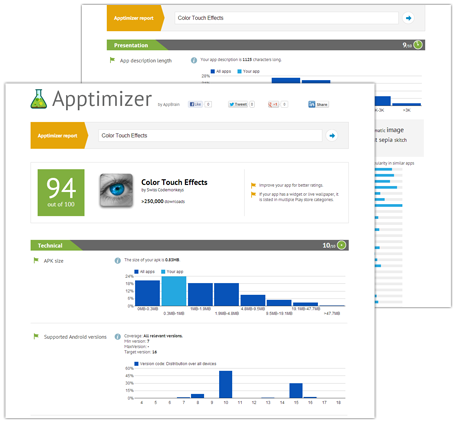 Screenshots of Apptimizer - SEO, ASO, stats and suggestions